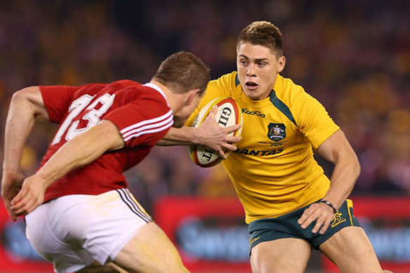 O’Connor running with the ball for the Wallabies in the second Test against the Lions in 2013. 