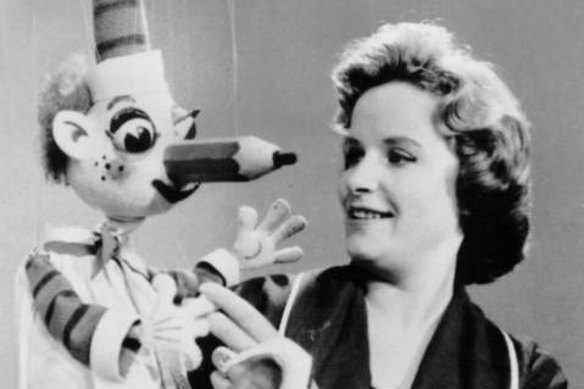 Former presenter Pat Lovell with Mr Squiggle in 1962.