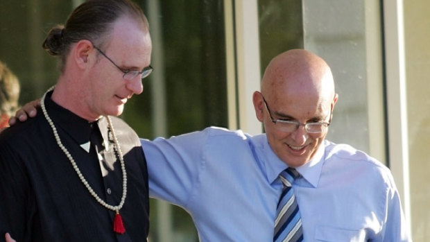 Andrew Mallard walks out of Casuarina prison with John Quigley.