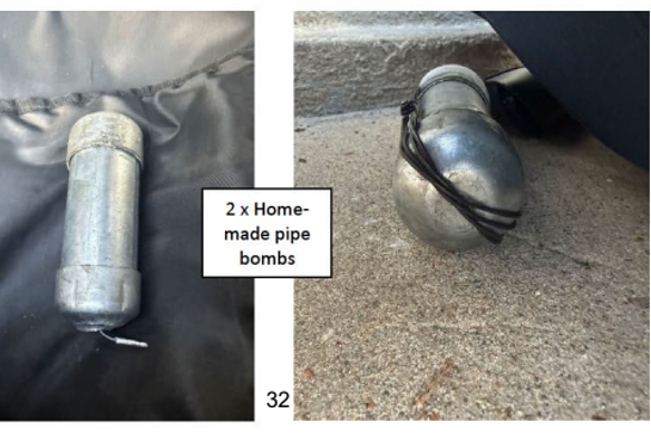 Pipe bombs in the back of the Akrams’ car in Bondi.