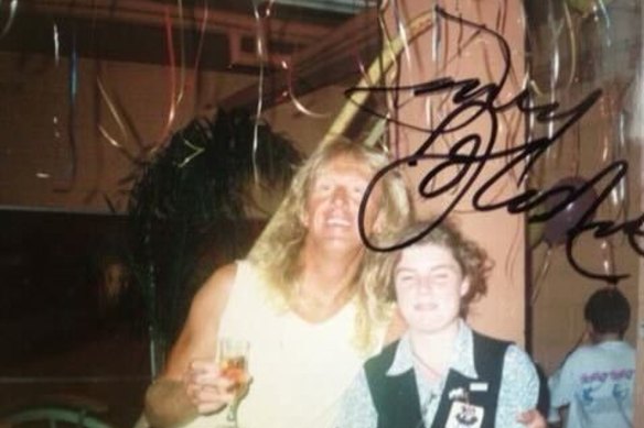 Sheridan McMahon with long-time Elton John band member, Davey Johnstone, in 1990.