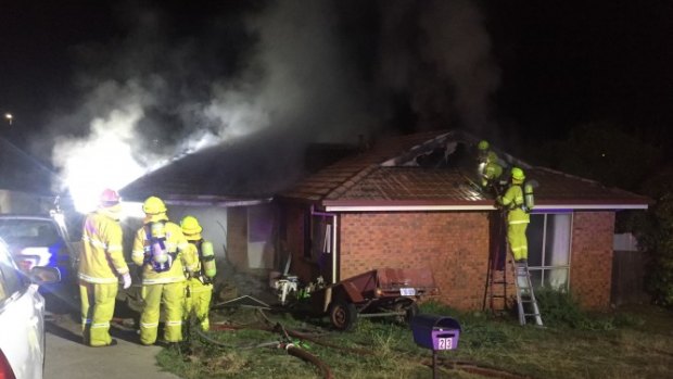 Firefighters tackle a blaze in Dooland Court, Nicholls.