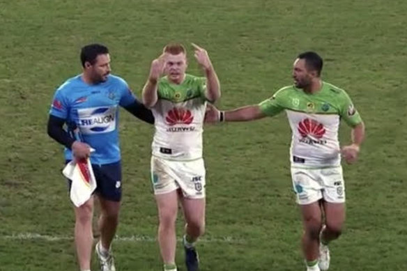 Corey Horsburgh gives Parramatta fans the one-fingered salute.