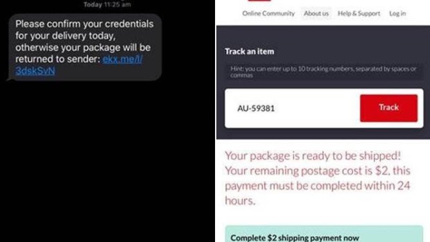 Tim Josef received a text message claiming to be from Australia Post, which then took him to this website (right).