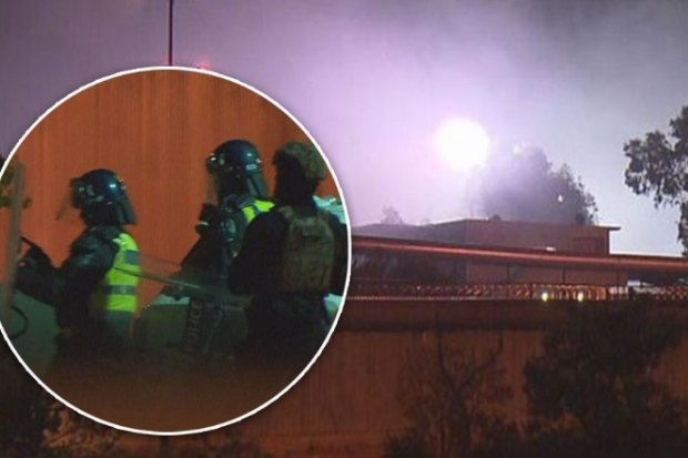 Police working to end a violent riot at Banksia Hill Detention Centre in Canning Vale in 2023.