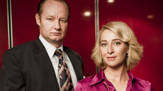 Rob Carlton as Kerry Packer and Asher Keddie as Ita Buttrose in 'Paper Giants: The Birth of Cleo'.