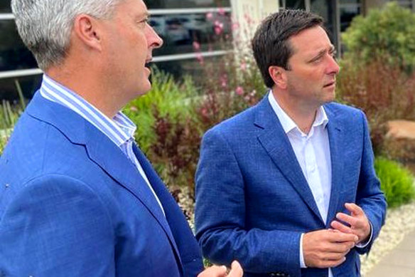 Paul Matheson and Liberal leader Matthew Guy last week.