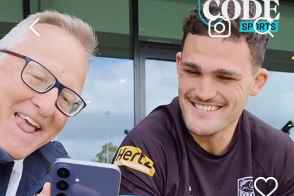 News Corp journalist Brent Read interviews Nathan Cleary at a Panthers media opportunity this week.