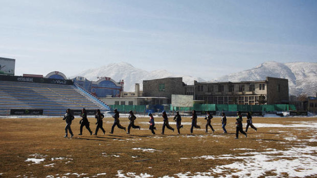 The Afghan women’s cricket team train in Kabul.