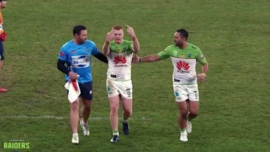 Corey Horsburgh gives Parramatta fans the one-fongered salute.