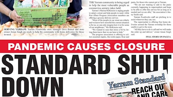 Front page of the 145-year-old Yarram Standard