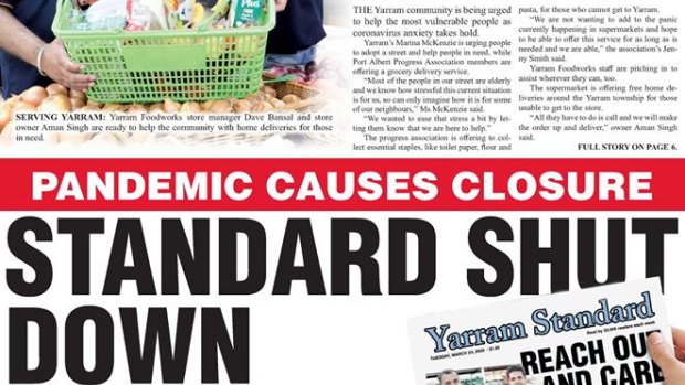 Front page of the 145-year-old Yarram Standard