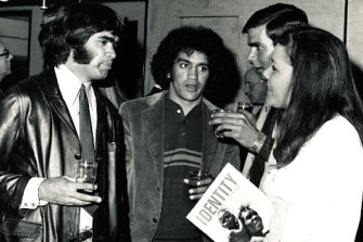 The Sydney launch of Identity magazine. Left to right: Gary Foley, Billy Craigie, Tony Coorey and Norma Williams.
