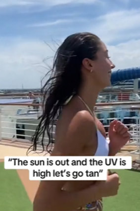 This TikTok video from The Fox Tan glorifies tanning when the sun is out and the UV is high.