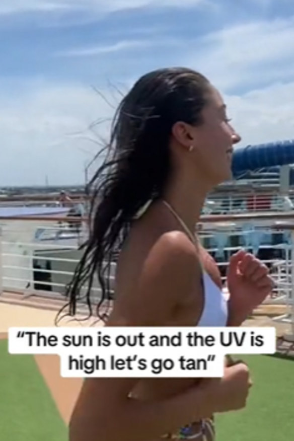 This TikTok video from The Fox Tan glorifies tanning when the sun is out and the UV is high.