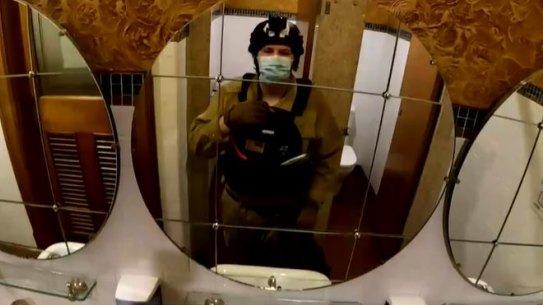 Jordan Patten was arrested after he allegedly entered Newcastle MP Tim Crakanthorp’s office. This image is taken from his livestream of the alleged incident.