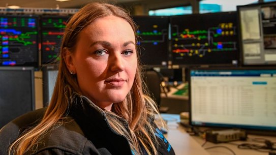 Train controller Kelsey Segar