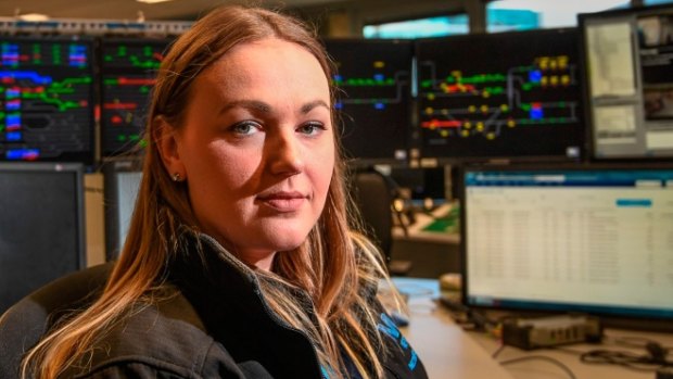 Train controller Kelsey Segar