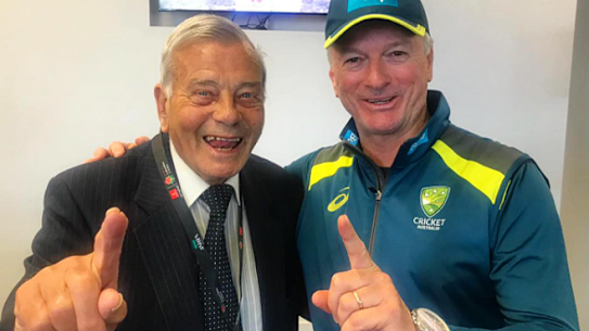 Umpire Harold “Dickie” Bird with Australian cricket great Steve Waugh.