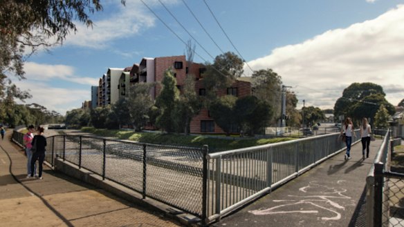 An artist's impression of new apartment towers to be built in Brighton on the site of an existing public housing estate. The apartments will face onto the Elster Canal as it flows through Brighton.