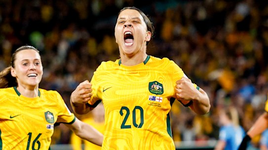 Sam Kerr leading the Matildas at last year’s Wormen’s World Cup.