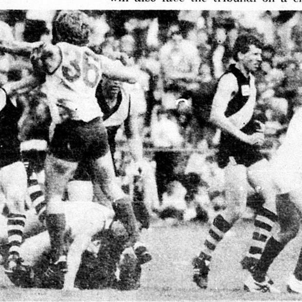 A brawl breaks out during the 1985 Hampden League grand final, known as “the bloodbath”.