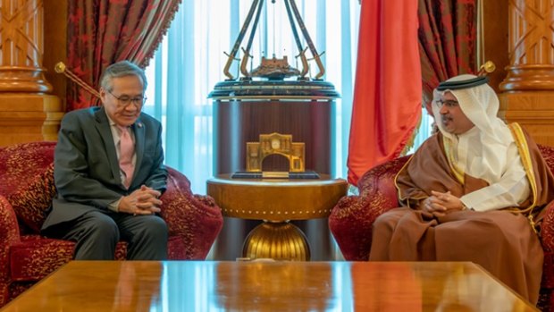 Thai Foreign Minister Don Pramudwinai meets Bahrain's crown prince on February 10, the day before the announcement Hakeem al-Araibi would be freed.