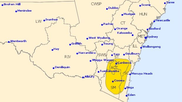 The bureau has issued a severe thunderstorm warning for Canberra.