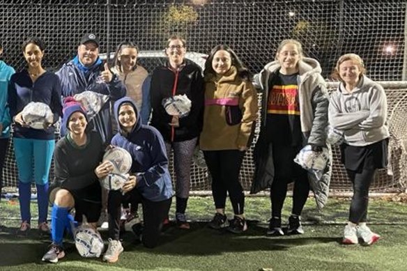 Rabbanit Ellyse Borghi (far right) never expected to join a soccer team, but the experience is bringing her much joy.