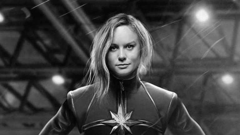 Brie Larson as female superhero Captain Marvel.