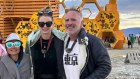 AFR correspondent Michael Smith, right, and Ateesha Gersch, second from right, at Burning Man.