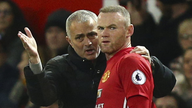 Wayne Rooney with his then manager at Manchester United, Jose Mourinho, in 2017.