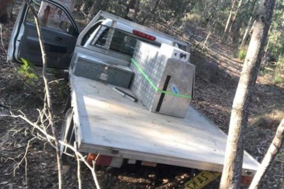Reeves’ ute became bogged in the forest.