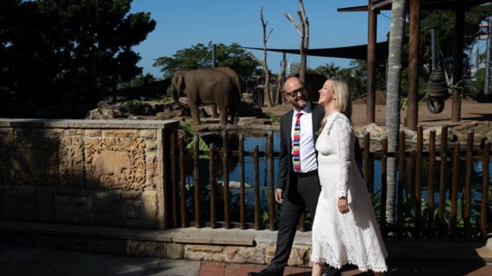 Tahi Cody and Matt Hayward at Taronga Zoo where they will be getting married on Valentines Day in Sydney, after the cancellation of their original plans due to Covid-19. Tahi’s grandfather, Charles “Chick” Cody, was a former zookeeper responsible for the large animals at the zoo and worked there from when he was 14 years old until his death in 1964. 11th February 2021 Photo: Janie Barrett
