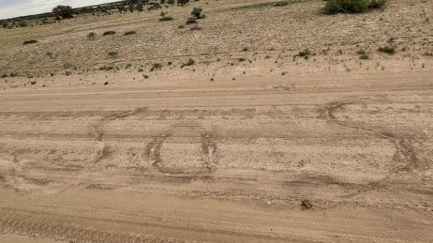 The pair wrote "SOS" on a dirt road.