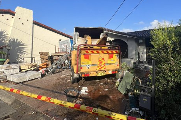 A truck that crashed into house at Caringbah South on Saturday morning.