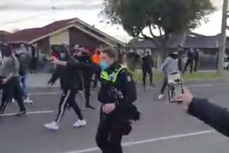 An image from video footage posted online of the clash with police at Dandenong.