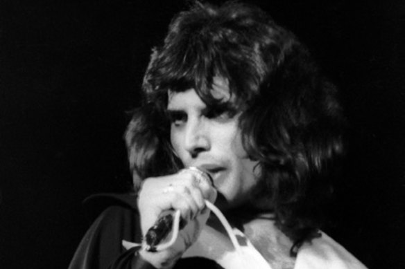 A rare image of Queen vocalist Freddie Mercury performing in Sunbury in 1974.
