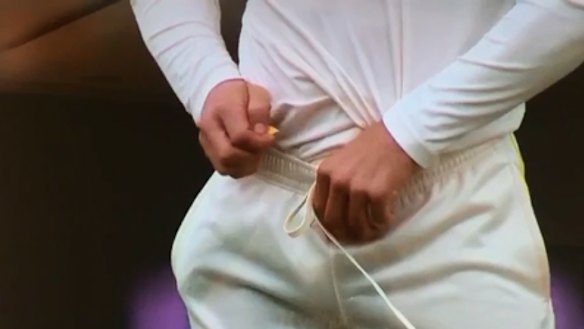 Crackdown: Cameron Bancroft hiding the now infamous sandpaper.  