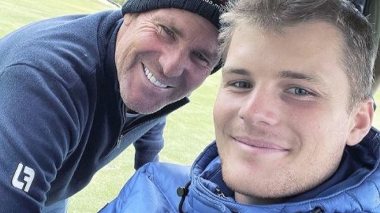 Shane Warne with his son Jackson. 