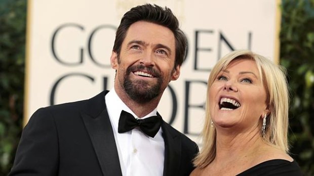 Hugh Jackman and his wife Deborra-Lee Furness arrive at the 70th annual Golden Globe Awards ahead of his win.