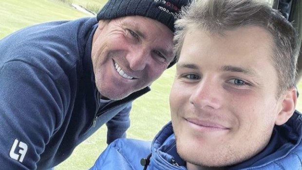 Shane Warne with his son Jackson. 