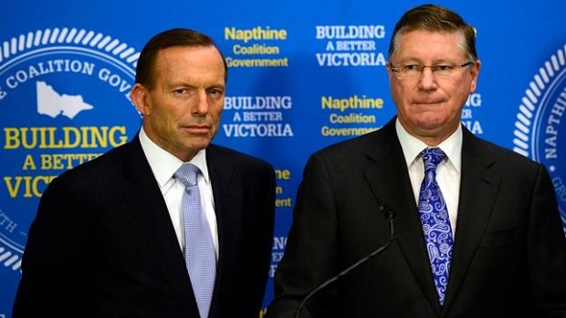 Prime Minister Tony Abbott and Victorian Premier Denis Napthine ahead of the 2014 state election