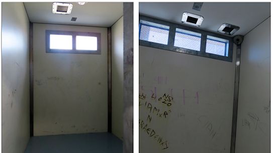 Separation rooms at West Moreton Youth Detention Center (left) and Brisbane Youth Detention Center (right) where children are held for hours, sometimes days. 