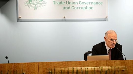 Commissioner Dyson Heydon gives his opening remarks at the Royal Commission into trade unions on 2014.
