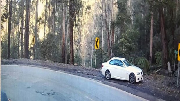 Mr Whitlock's white car at Mount Buller Road.