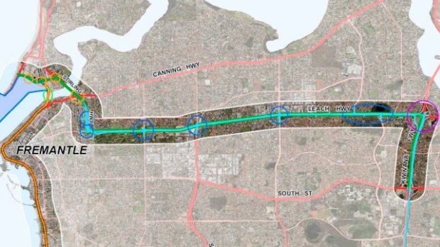 Image of the proposed Leach Highway upgrade included as an option in a Westport taskforce report.