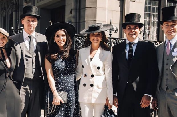 From left: Nadia Fairfax, Nick Adams and friends before Royal Ascot 2018. 
