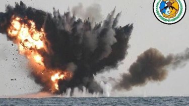 A small, unmanned speed boat allegedly strapped with explosives was blown up by Saudi Arabia while heading toward an Aramco oil distribution centre in Jizan in 2017.