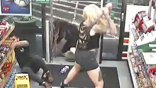 Evie Amati hits strangers with an axe at a 7-Eleven in Enmore on January 7, 2017.